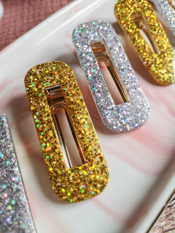 Barrette holographique doré ou argenté - résine époxy – Image 2
