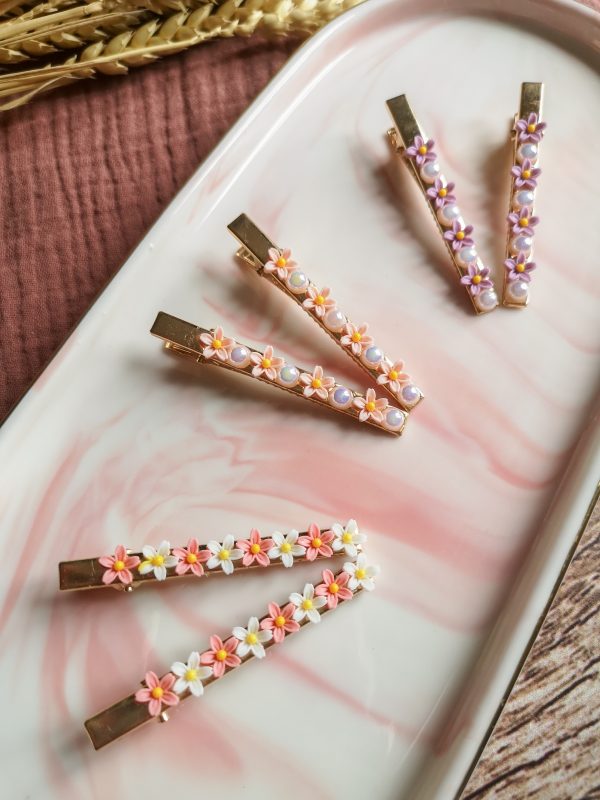 Barrette fleurs & perles - résine