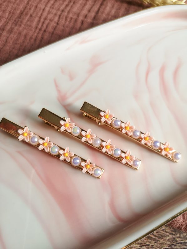 Barrette fleurs & perles - résine – Image 3