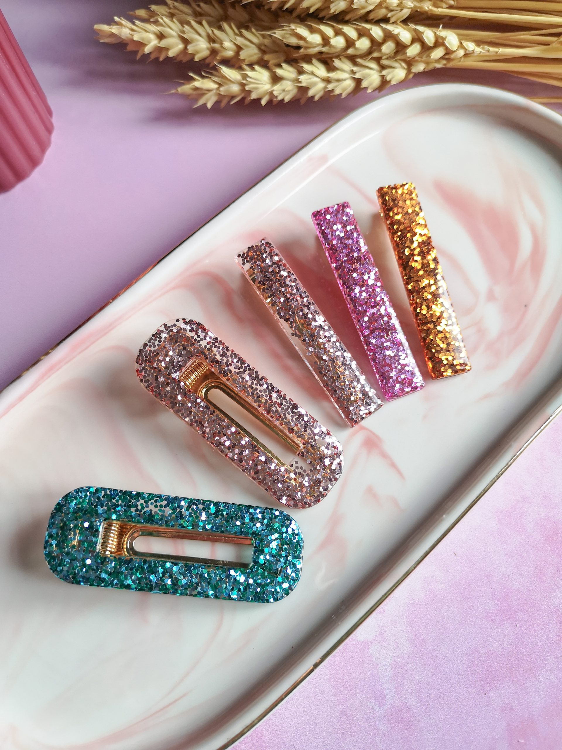 Barrette grosses paillettes - résine époxy