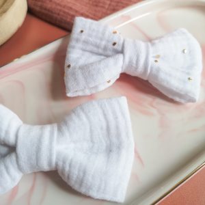 Nœud classique blanc - double gaze de coton oeko-tex/bio