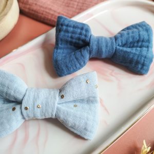 Nœud classique bleu - double gaze de coton oeko-tex/bio