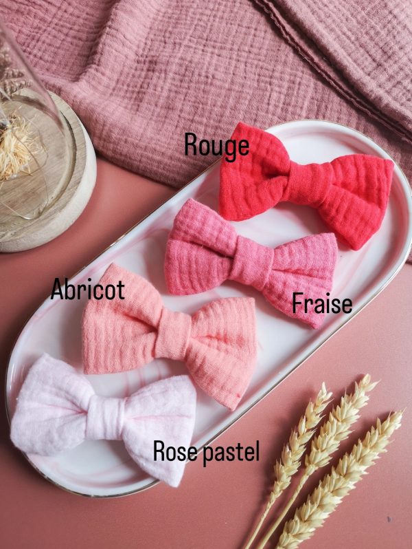Nœud classique rose rouge - double gaze de coton oeko-tex/bio