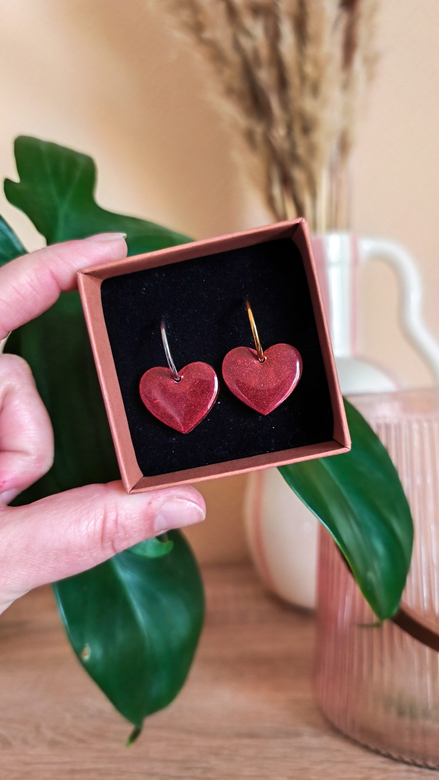 Pampilles cœurs rouge métallique