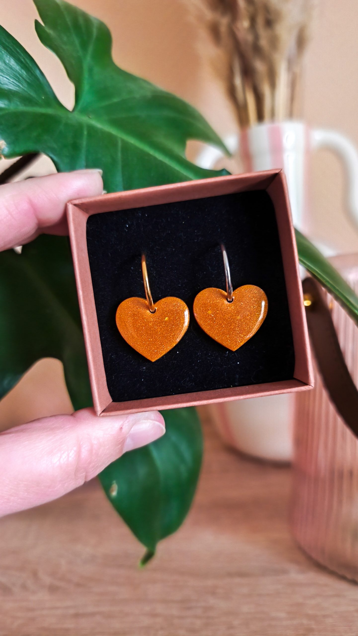 Pampilles cœurs orange métallique