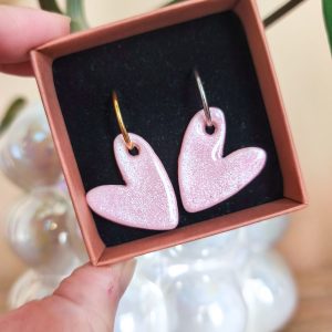 Pampilles grands cœurs rose pailleté