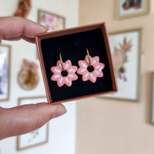 Pampilles fleur rose et blanche